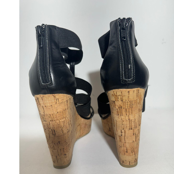 Steve Madden Wedge Platform Sandals Black Heels - SIZE 10.5 - Picture 4 of 6